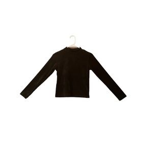 Black Velvet Ribbed Long-sleeve Mock-neck